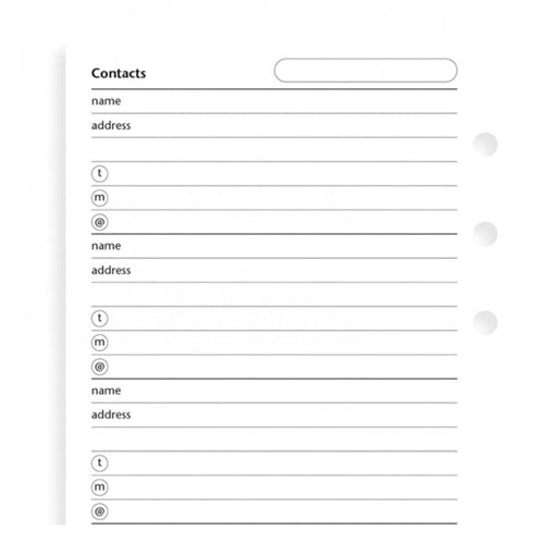 Filofax Contacts Value Pack Refill