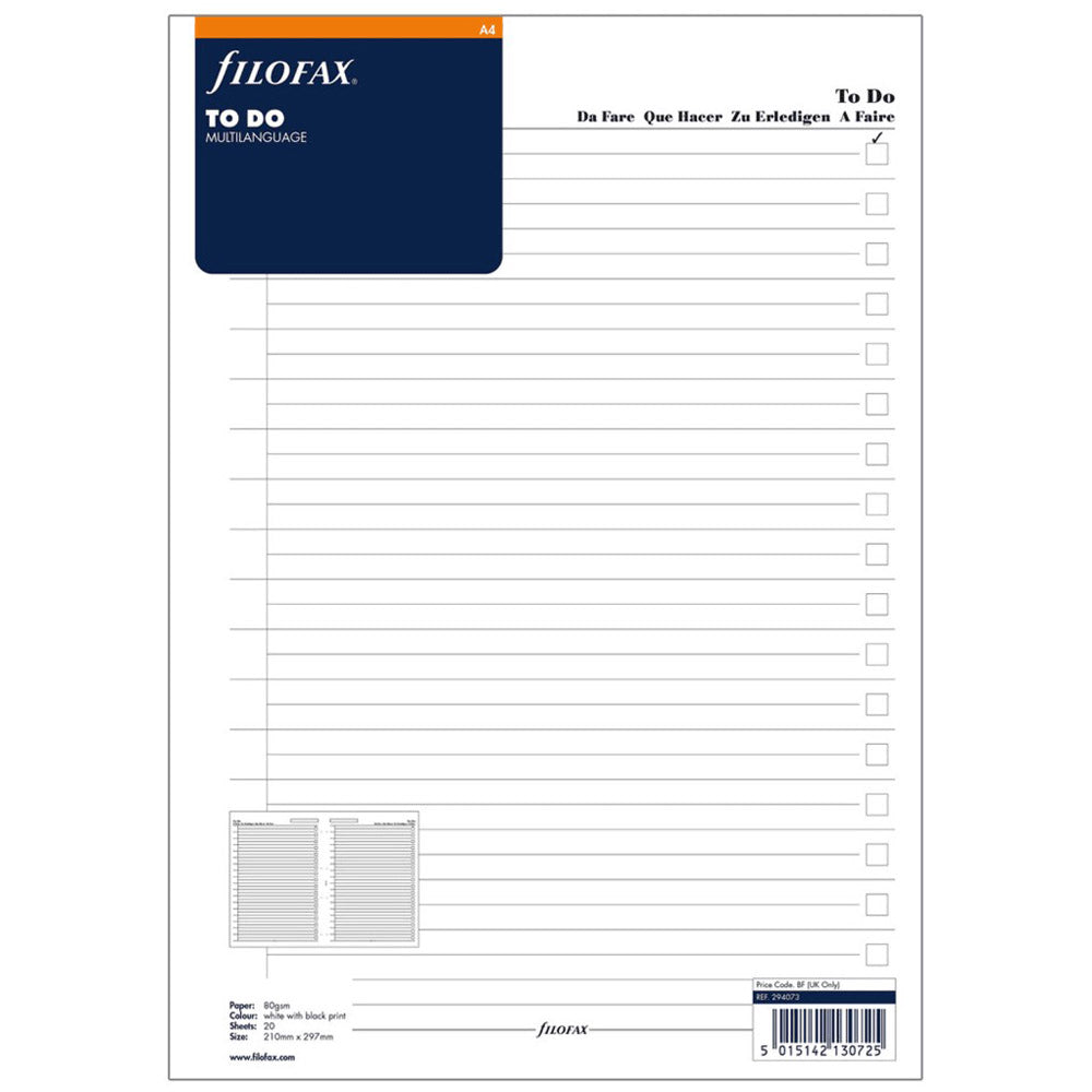 Filofax A4 To Do Refill