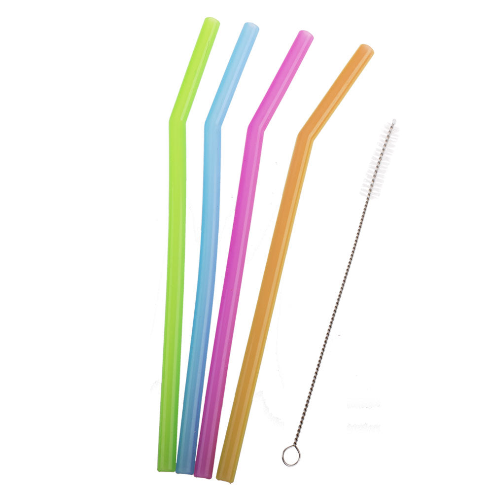 Appetito Translucent Silicone Bent Drinking Straws w/ Brush