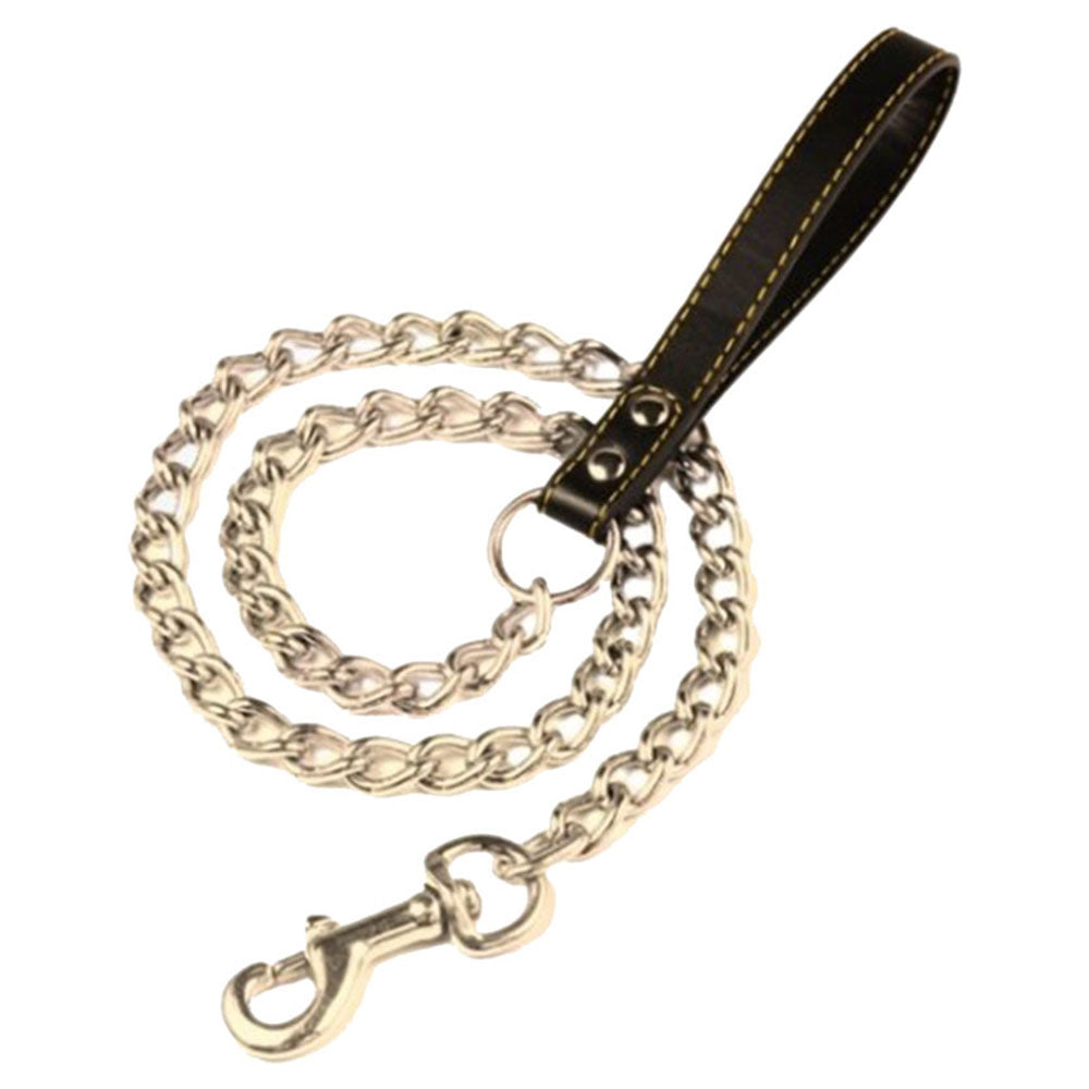 Elite Pet Chrome Chain Lead with Leather Handle