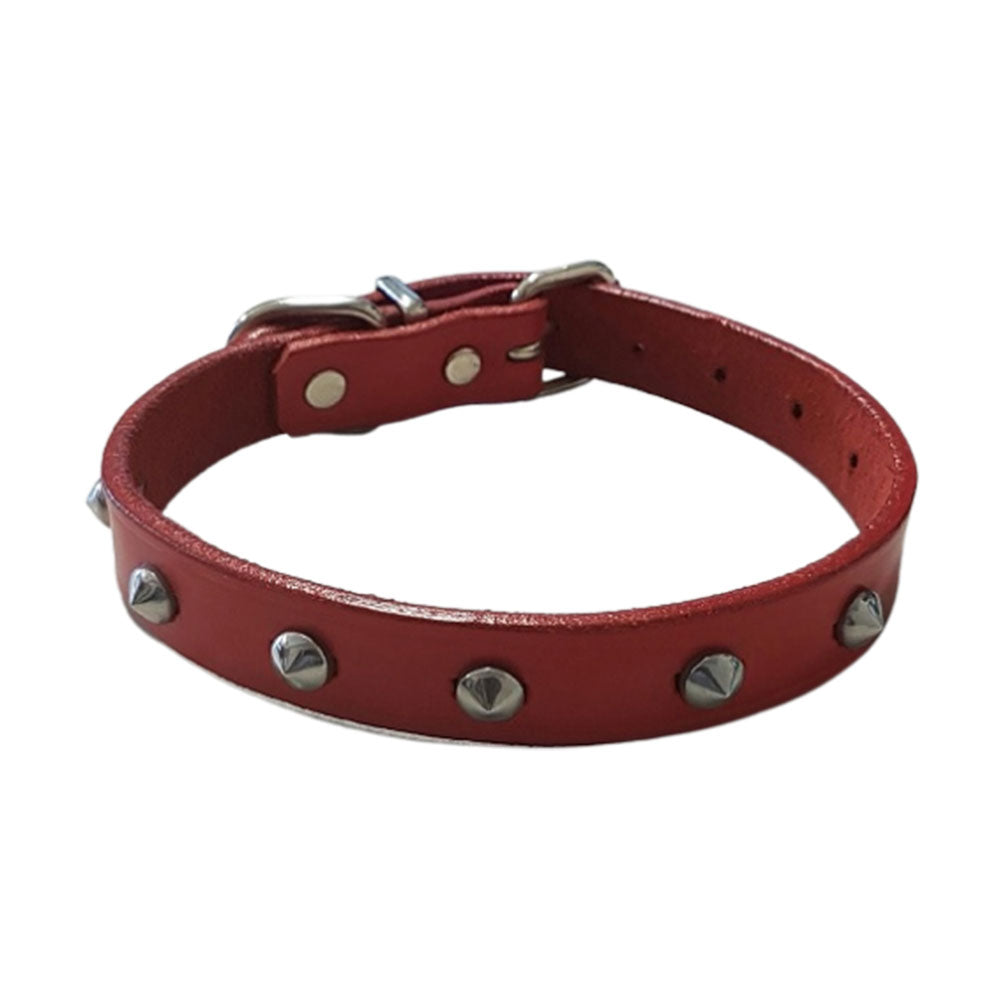 Leather Studded Collar 45cm (Red)