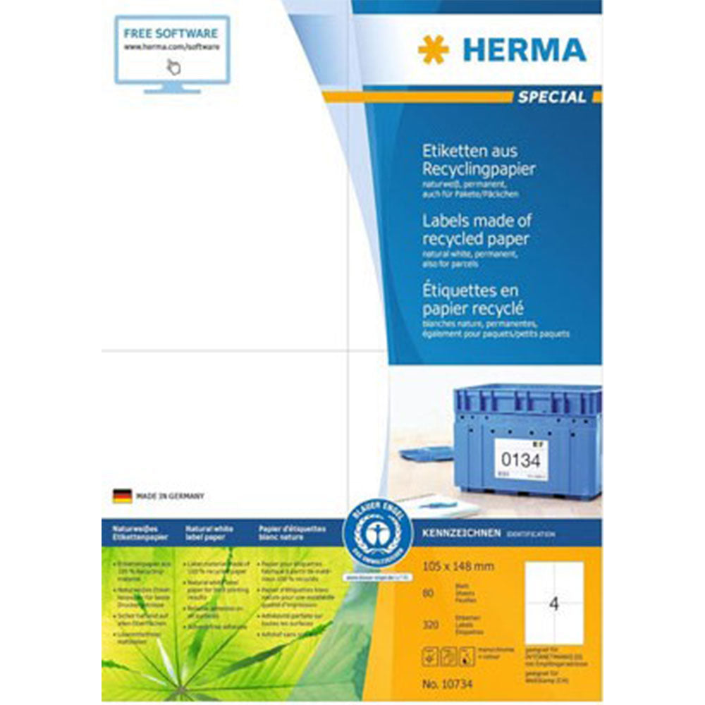 Herma Recycled Paper Labels A4 80pc White (105x148mm)