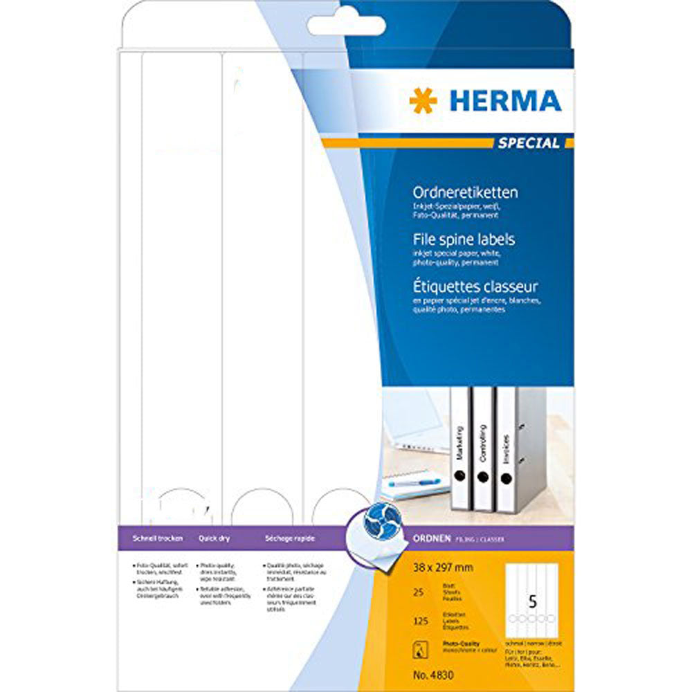 Herma File Spine Inkjet Labels A4 25pc (White)