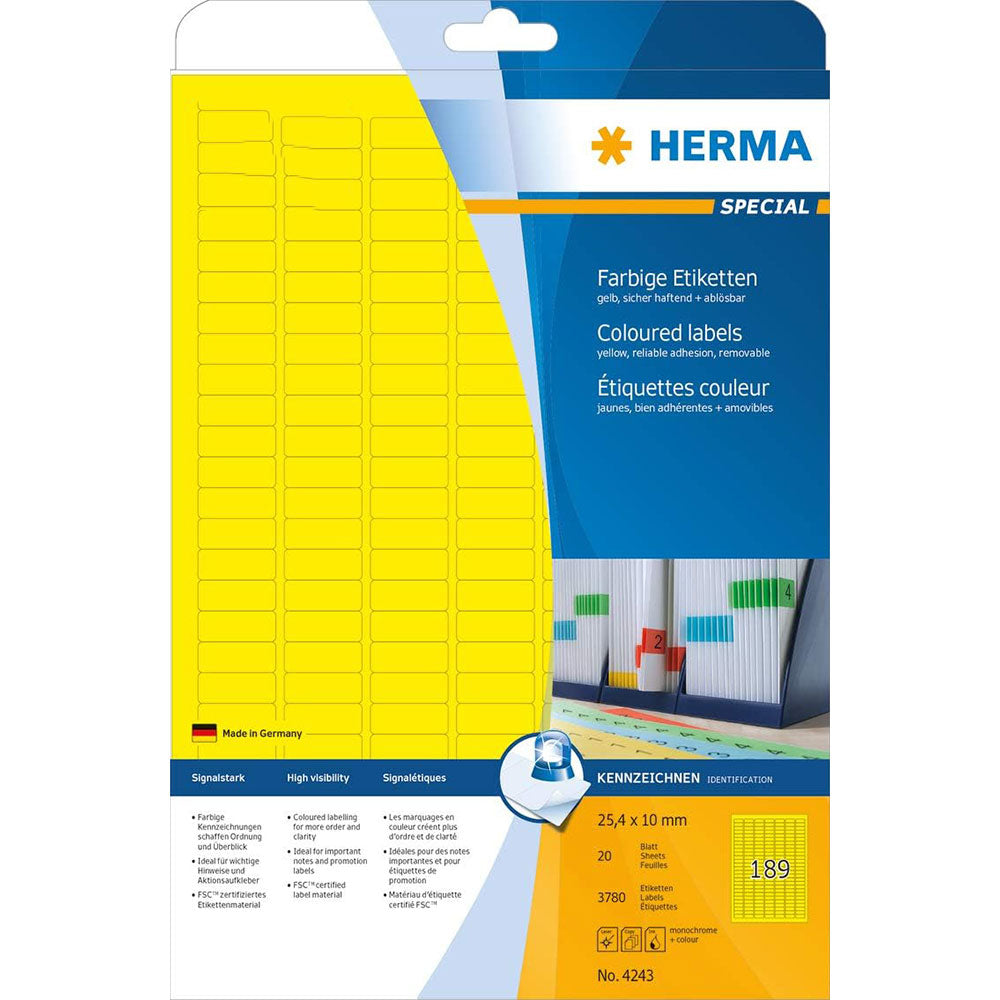 Herma Removable Coloured Labels A4 20pc (25.4x10mm)