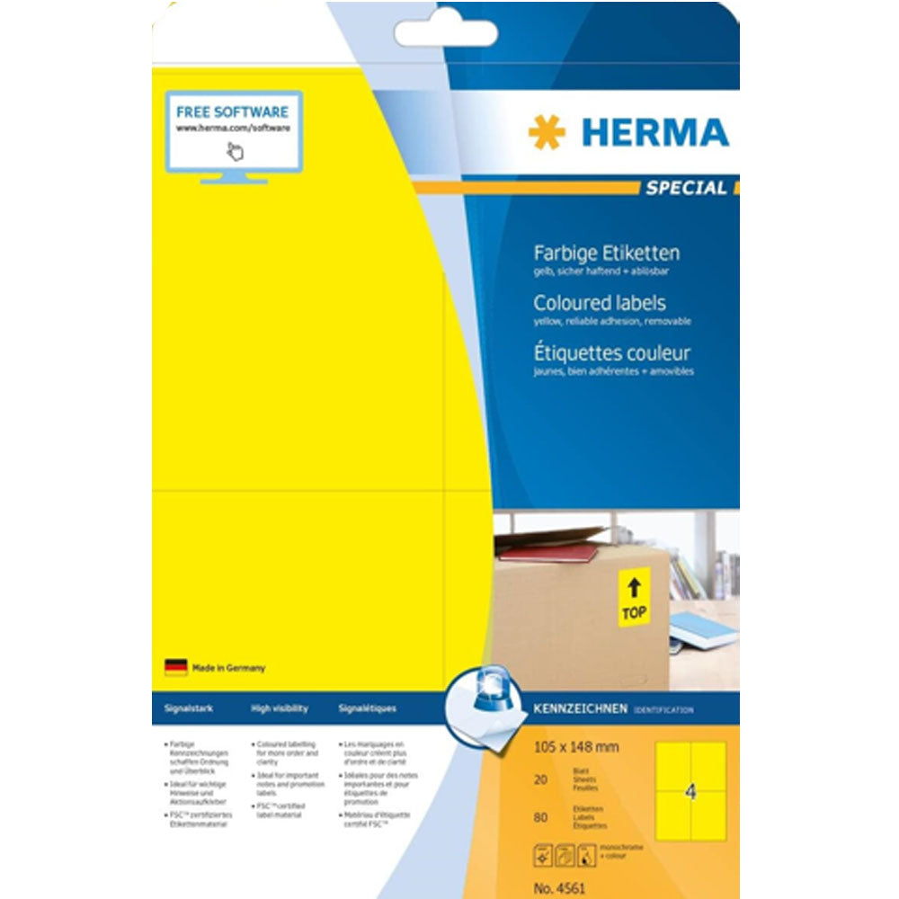 Herma Removable Coloured Labels A4 20pc (105x148mm)