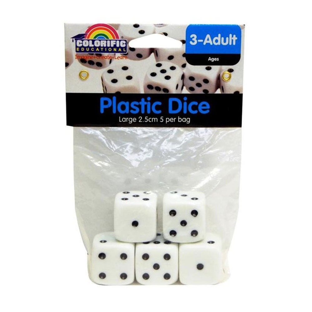 Colorific Plastic Dice 5pcs 2.5cm