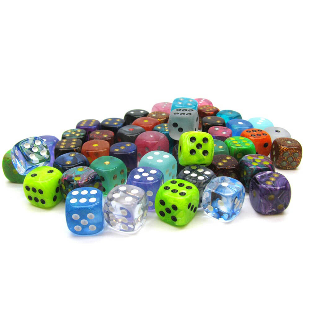 D6 Dice Assorted Loose 12mm (50 Dice)