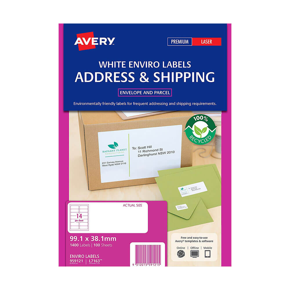 Avery Enviro 100% Recycled Labels White (100pk)